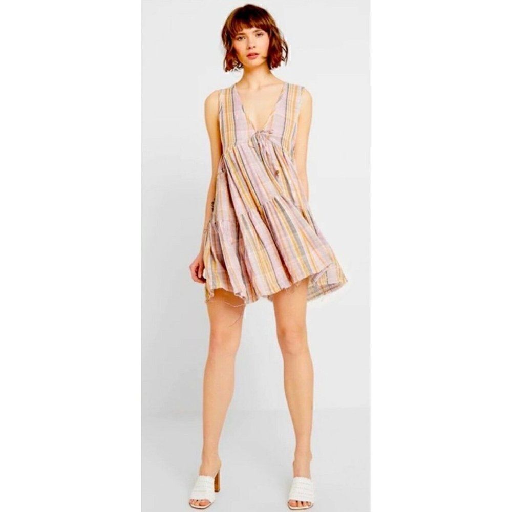 NWT FREE PEOPLE Sz M FREEBIRD STRIPED TIERED MINI TUNIC DRESS